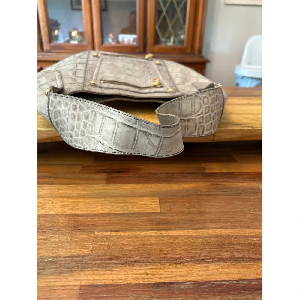 Kooba Hobo Bag Women Large Grey Excellent Croc Embossed Leather Gold Hardware